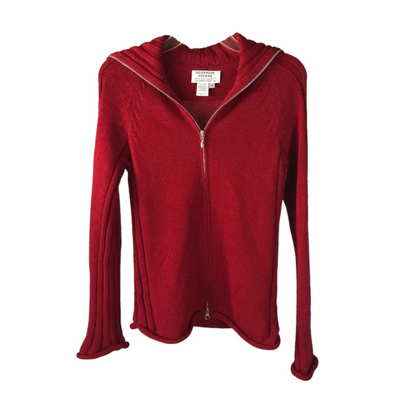 Women's Indigenous Designs Red Alpaca and Wool Blend Front Zip Sweater. Size M - Picture 1 of 14